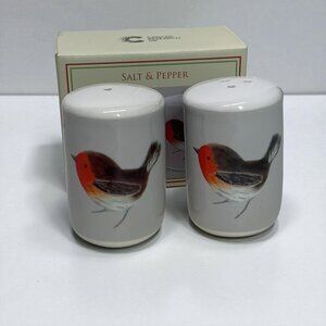 Holiday Salt & Pepper Shaker Set With Robin Design Fine China Dishwasher Safe